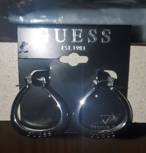 STERLING SILVER GUESS HOOPS & GUESS GOLD CHARM BRACLET & STUDS